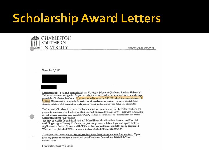 Scholarship Award Letters 