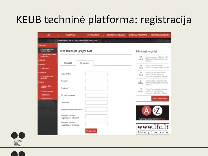 KEUB techninė platforma: registracija 