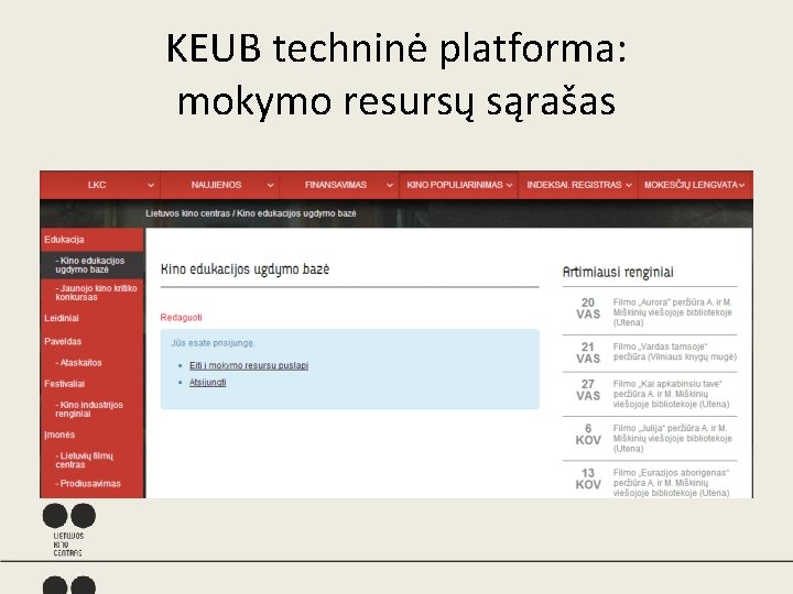 KEUB techninė platforma: mokymo resursų sąrašas 