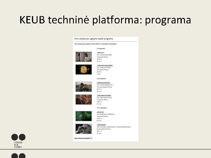 KEUB techninė platforma: programa 