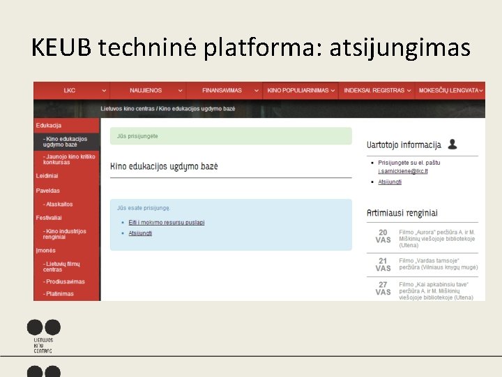 KEUB techninė platforma: atsijungimas 