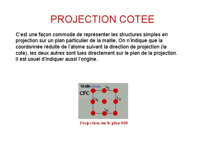 PROJECTION COTEE C’est une façon commode de représenter les structures simples en projection sur