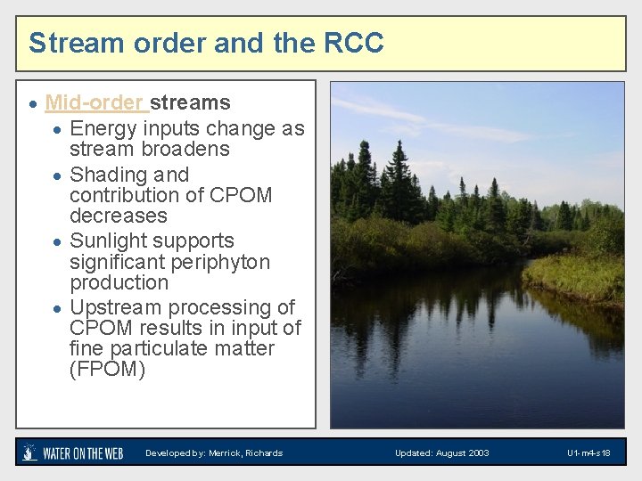 Stream order and the RCC · Mid-order streams · Energy inputs change as stream