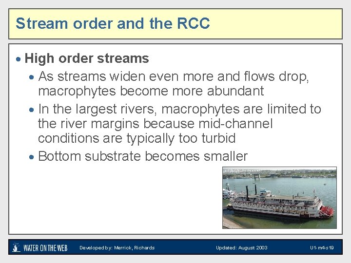 Stream order and the RCC · High order streams · As streams widen even