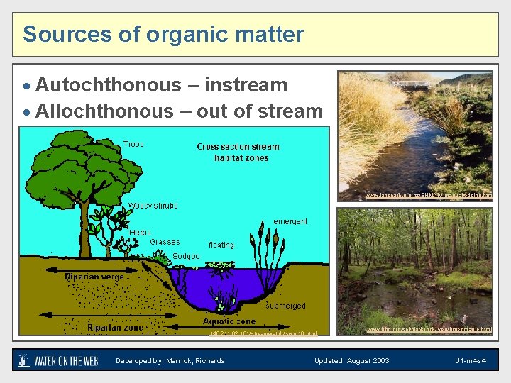 Sources of organic matter · Autochthonous – instream · Allochthonous – out of stream