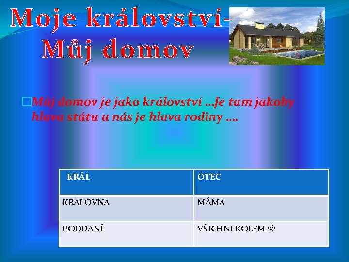 Moje královstvíMůj domov �Můj domov je jako království …Je tam jakoby hlava státu u