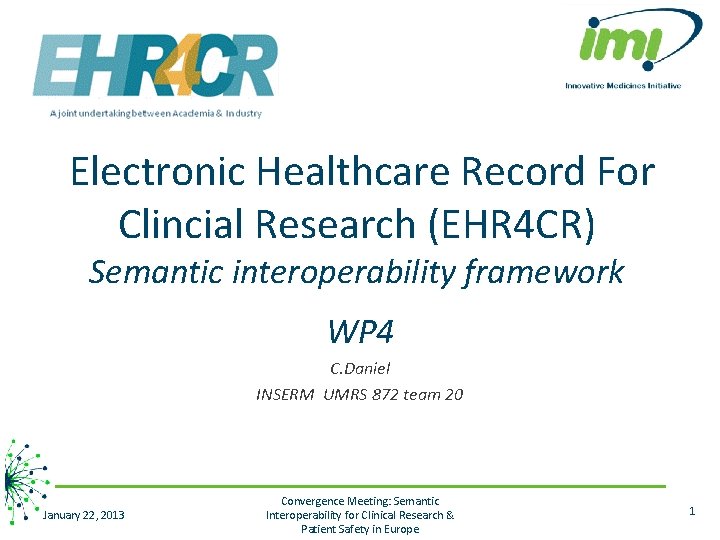 Electronic Healthcare Record For Clincial Research (EHR 4 CR) Semantic interoperability framework WP 4