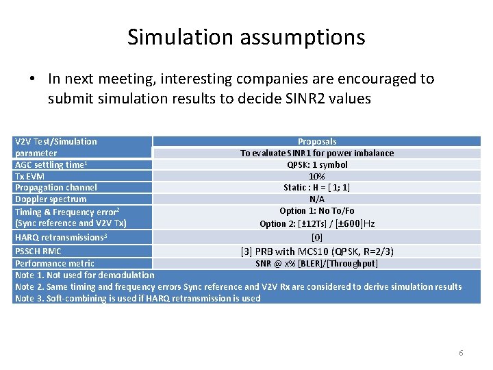 Simulation assumptions • In next meeting, interesting companies are encouraged to submit simulation results