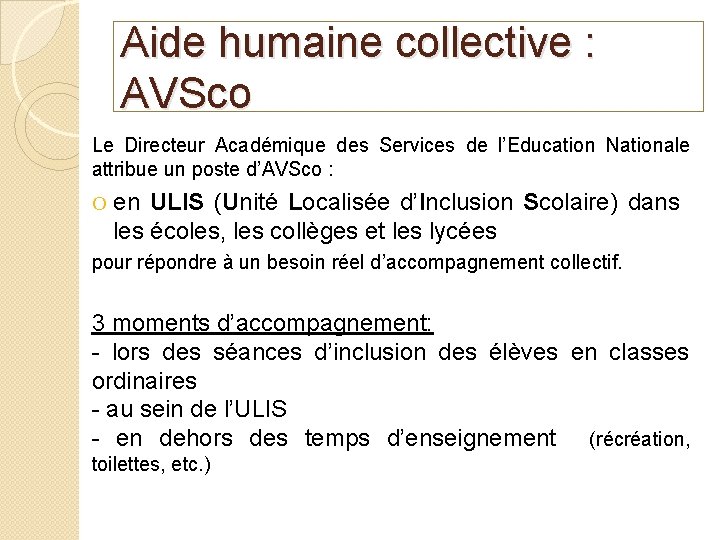 Aide humaine collective : AVSco Le Directeur Académique des Services de l’Education Nationale attribue