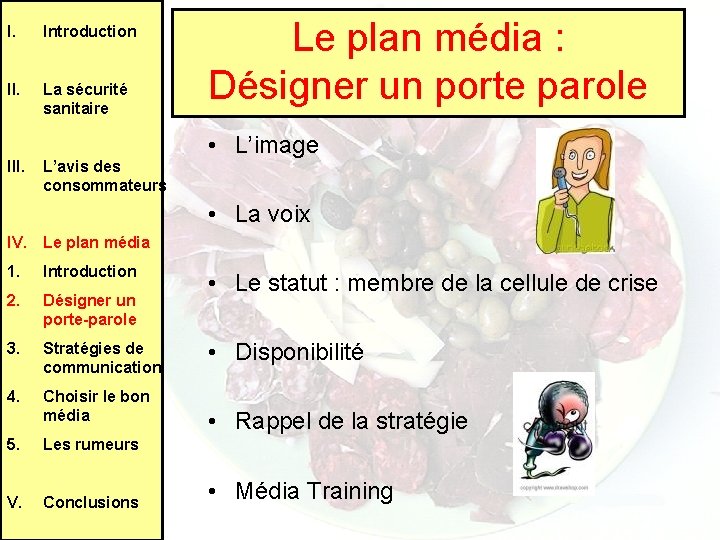 I. Introduction II. La sécurité sanitaire III. L’avis des consommateurs Le plan média :