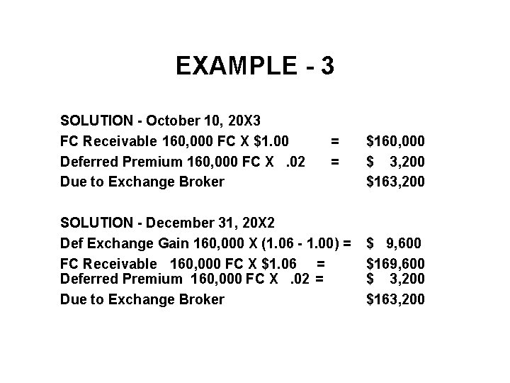 EXAMPLE - 3 SOLUTION - October 10, 20 X 3 FC Receivable 160, 000