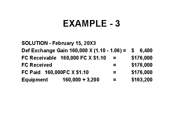 EXAMPLE - 3 SOLUTION - February 15, 20 X 3 Def Exchange Gain 160,