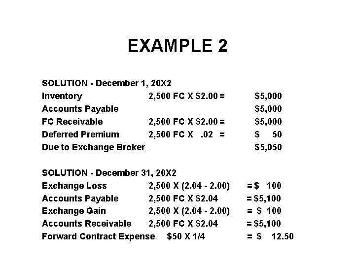 EXAMPLE 2 SOLUTION - December 1, 20 X 2 Inventory 2, 500 FC X