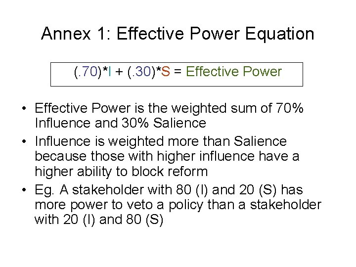 Annex 1: Effective Power Equation (. 70)*I + (. 30)*S = Effective Power •