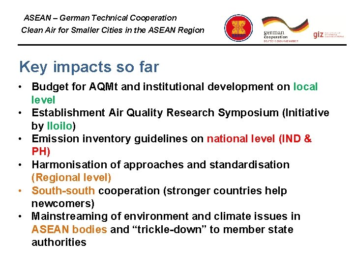 ASEAN – German Technical Cooperation Clean Air for Smaller Cities in the ASEAN Region