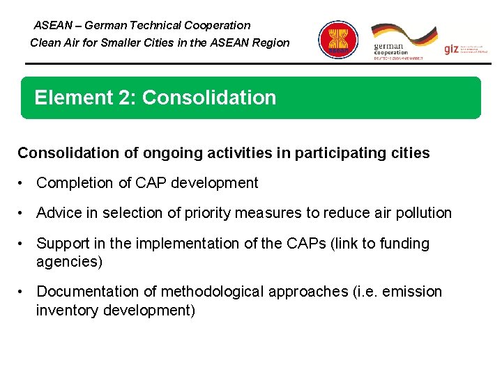 ASEAN – German Technical Cooperation Clean Air for Smaller Cities in the ASEAN Region