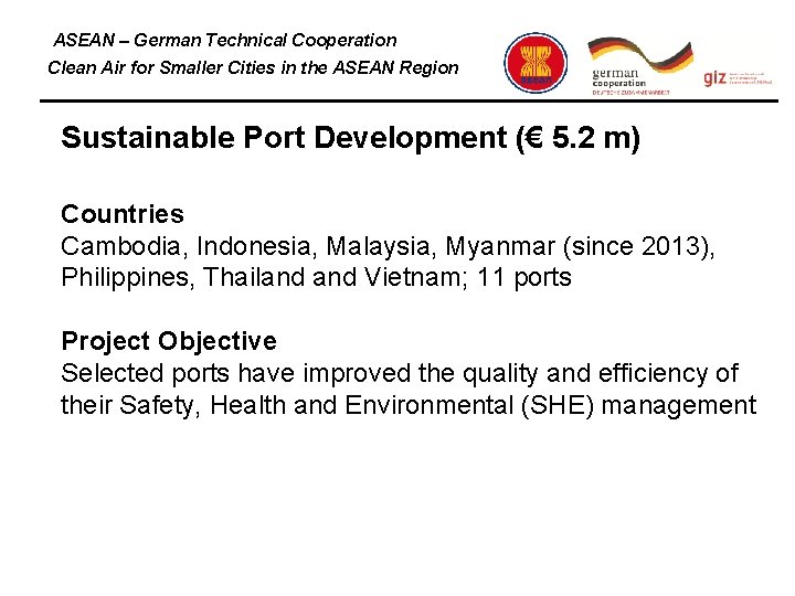 ASEAN – German Technical Cooperation Clean Air for Smaller Cities in the ASEAN Region