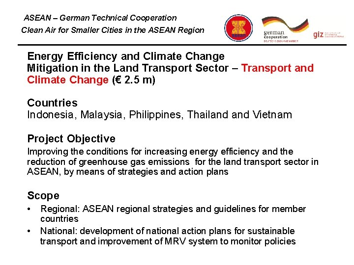 ASEAN – German Technical Cooperation Clean Air for Smaller Cities in the ASEAN Region