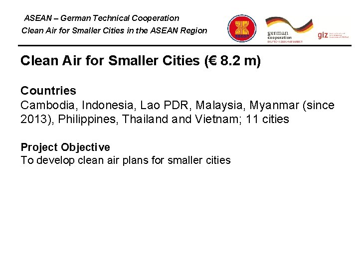 ASEAN – German Technical Cooperation Clean Air for Smaller Cities in the ASEAN Region