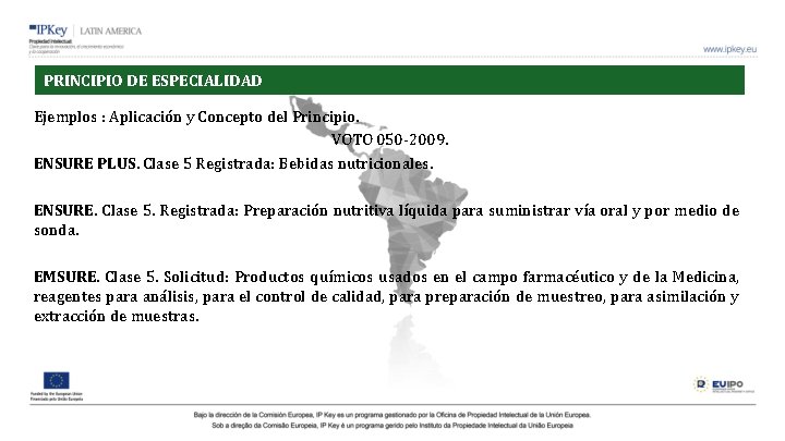 PRINCIPIO DE ESPECIALIDAD Ejemplos : Aplicación y Concepto del Principio. VOTO 050 -2009. ENSURE