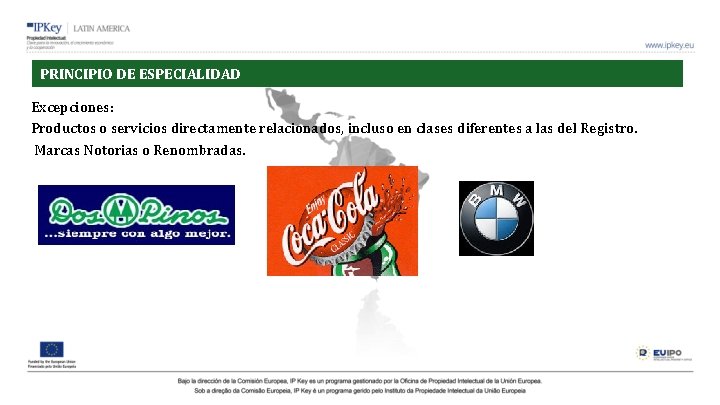 PRINCIPIO DE ESPECIALIDAD Excepciones: Productos o servicios directamente relacionados, incluso en clases diferentes a