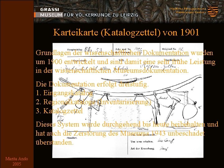 Karteikarte (Katalogzettel) von 1901 Grundlagen der wissenschaftlichen Dokumentation wurden um 1900 entwickelt und sind