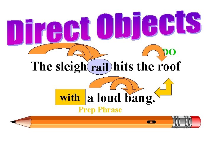 DO The sleigh rail hits the roof with a loud bang. with Prep Phrase