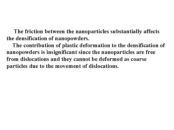 The friction between the nanoparticles substantially affects the densification of nanopowders. The contribution of