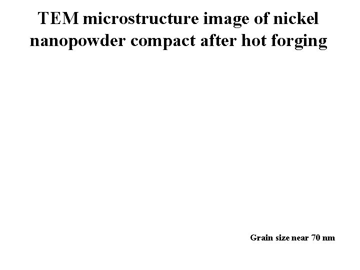 TEM microstructure image of nickel nanopowder compact after hot forging Grain size near 70