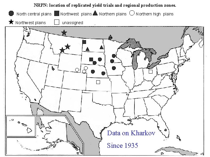 NRPN: location of replicated yield trials and regional production zones. North central plains Northwest