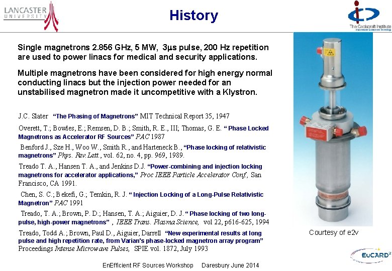 History Single magnetrons 2. 856 GHz, 5 MW, 3 ms pulse, 200 Hz repetition