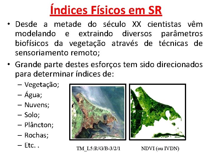 Índices Físicos em SR • Desde a metade do século XX cientistas vêm modelando