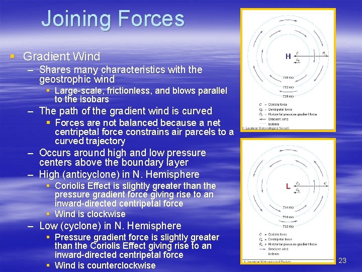 Joining Forces § Gradient Wind – Shares many characteristics with the geostrophic wind §