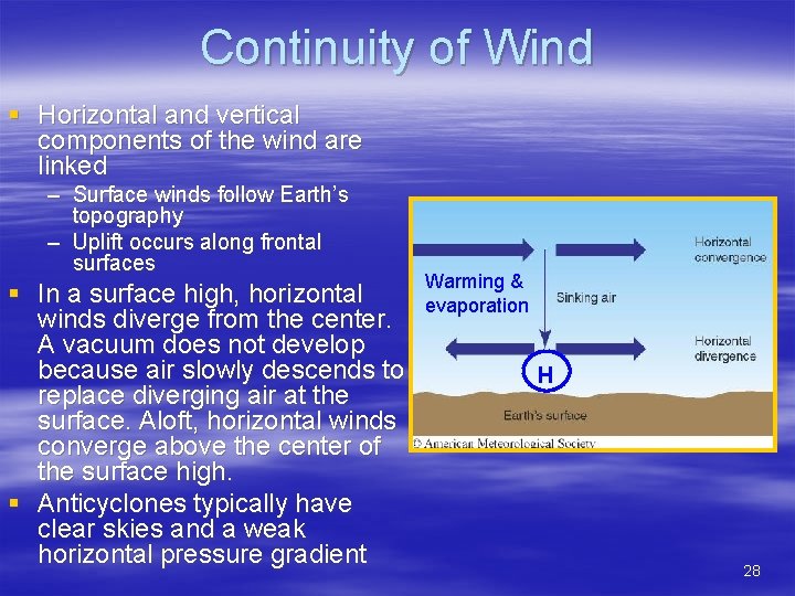 Continuity of Wind § Horizontal and vertical components of the wind are linked –