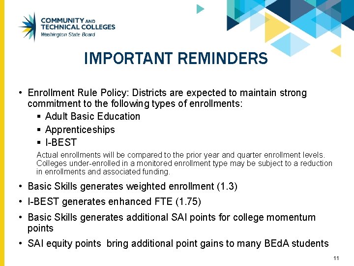 IMPORTANT REMINDERS • Enrollment Rule Policy: Districts are expected to maintain strong commitment to