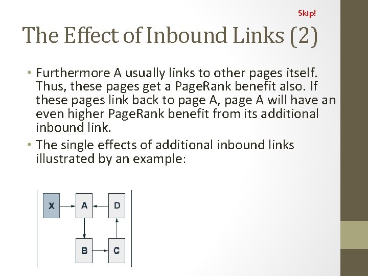 Skip! The Effect of Inbound Links (2) • Furthermore A usually links to other