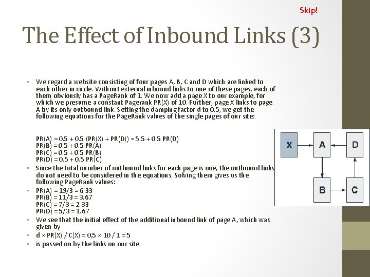 Skip! The Effect of Inbound Links (3) • We regard a website consisting of