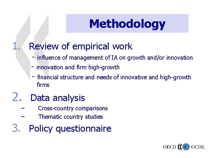 Methodology 1. Review of empirical work - influence of management of IA on growth