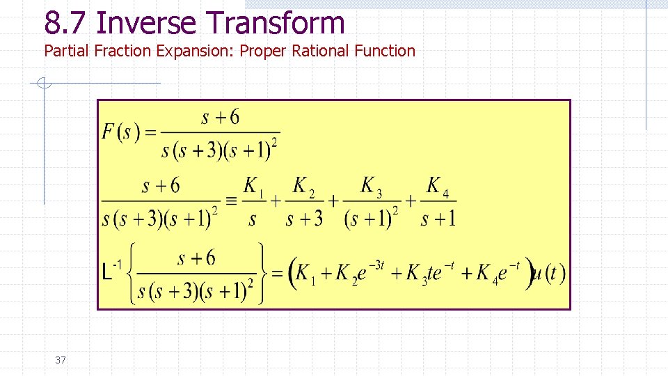 8. 7 Inverse Transform Partial Fraction Expansion: Proper Rational Function 37 