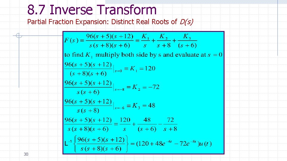 8. 7 Inverse Transform Partial Fraction Expansion: Distinct Real Roots of D(s) 38 