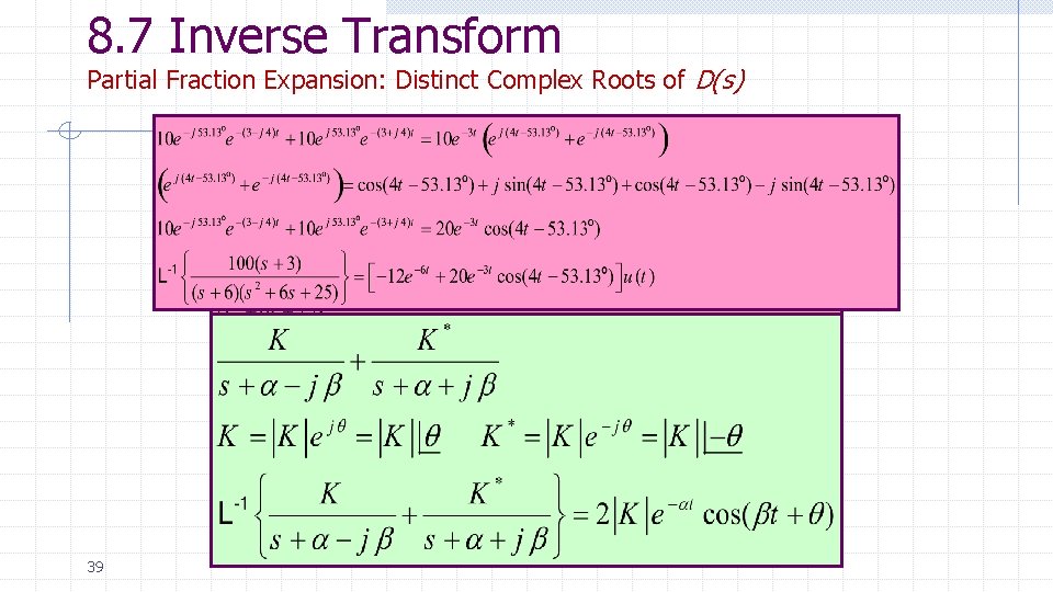 8. 7 Inverse Transform Partial Fraction Expansion: Distinct Complex Roots of D(s) 39 