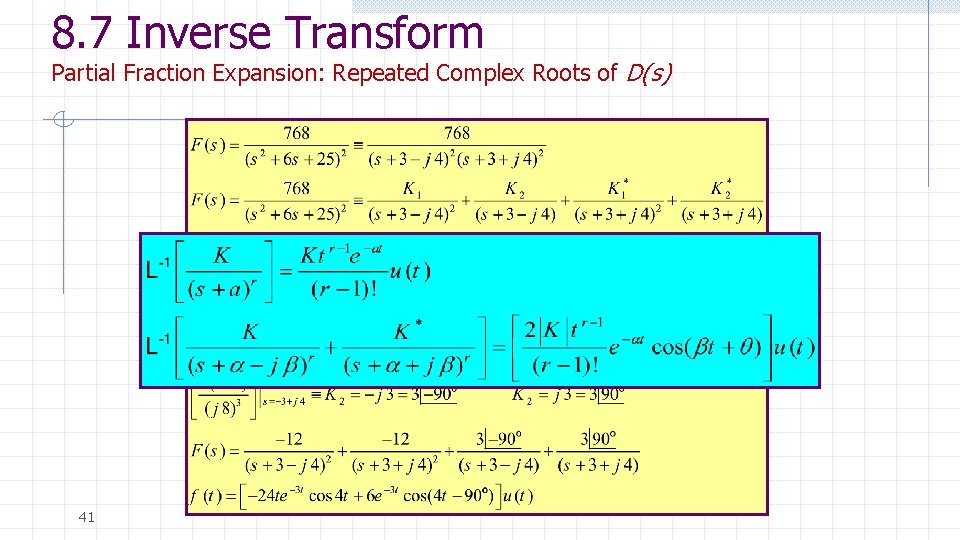 8. 7 Inverse Transform Partial Fraction Expansion: Repeated Complex Roots of D(s) 41 