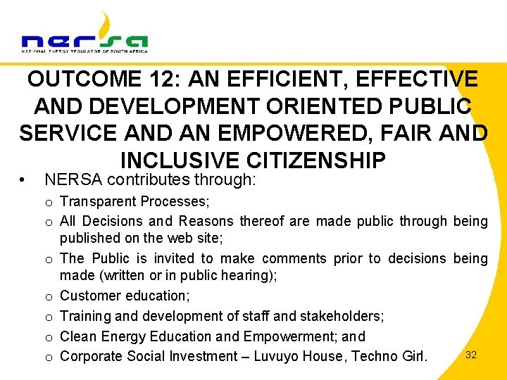 OUTCOME 12: AN EFFICIENT, EFFECTIVE AND DEVELOPMENT ORIENTED PUBLIC SERVICE AND AN EMPOWERED, FAIR