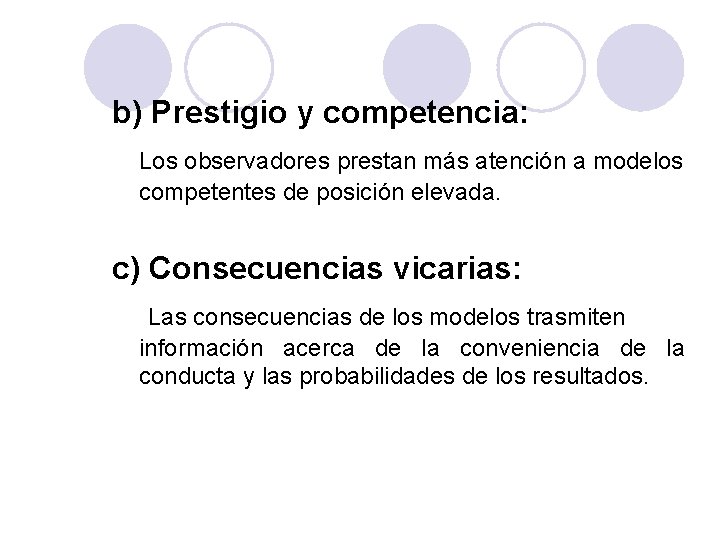 PSICOLOGÍA GENERAL b) Prestigio y competencia: Los observadores prestan más atención a modelos competentes