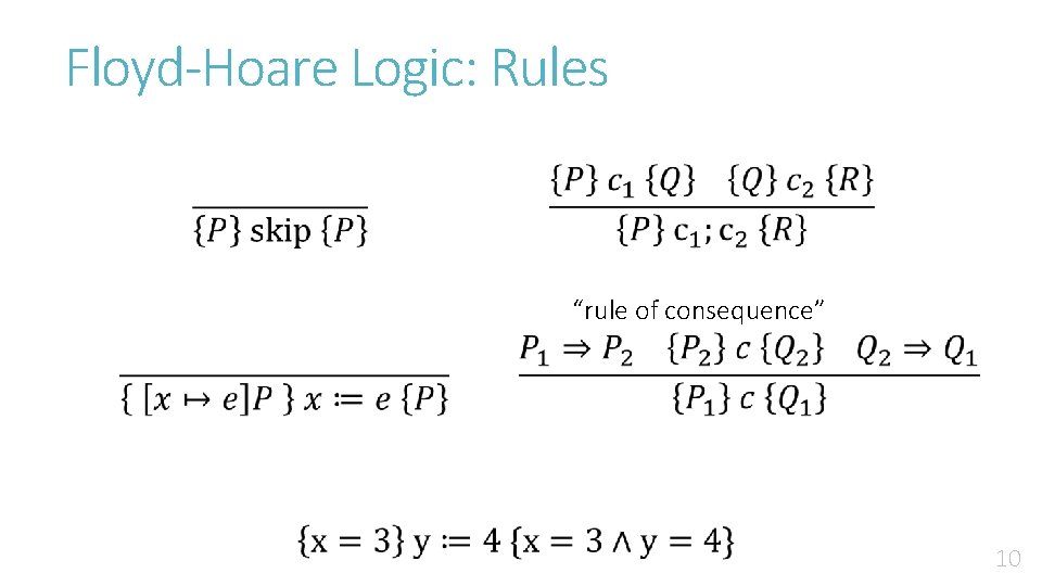 Floyd-Hoare Logic: Rules “rule of consequence” 10 
