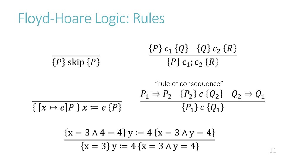 Floyd-Hoare Logic: Rules “rule of consequence” 11 