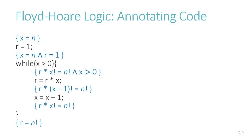 Floyd-Hoare Logic: Annotating Code • 32 
