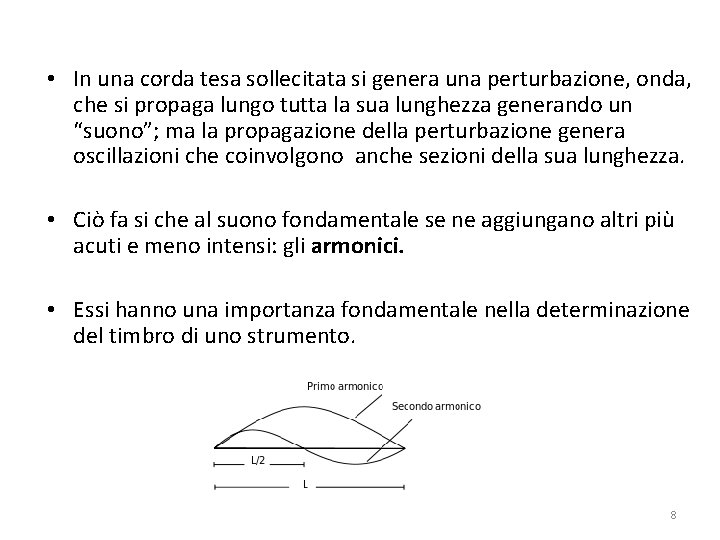  • In una corda tesa sollecitata si genera una perturbazione, onda, che si