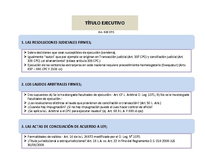 TÍTULO EJECUTIVO Art- 688 CPC. 1. LAS RESOLUCIONES JUDICIALES FIRMES; Ø Sobre decisiones que