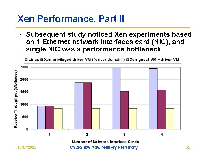 Xen Performance, Part II • Subsequent study noticed Xen experiments based on 1 Ethernet